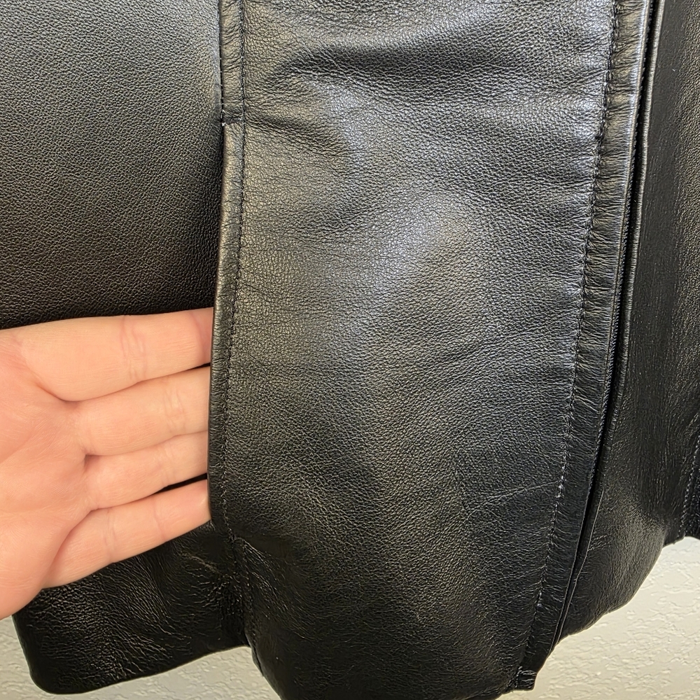 Dialogue Black Leather Zip-Up Jacket – Size M - Bikercore Y2K Style - Picture 15 of 17
